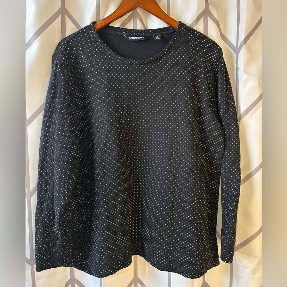 Lands' End Classic Women's Black Polka Dot Sweatshirt